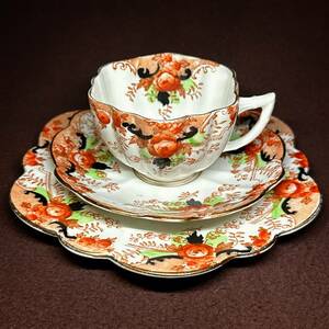  England antique cup & saucer, Trio meruba* tea ina Orient. flower shino waz Rige .po varnish m1900 year about 