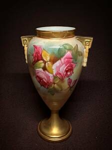 ウースター 飾り壺 大輪薔薇絵 フラワー・ベース アイボリー アンティーク　イギリス アンティーク 1919年意匠登録