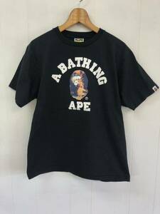 A BATHING APE 半袖Tシャツ M ブラック 黒 BAPE ベイシングエイプ コットン クルーネック プリント