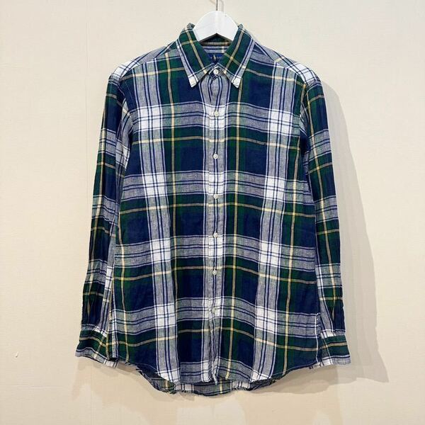 POLO Ralph Lauren Linen Black Watch B.D L/S Shirt ポロ ラルフローレン リネン ブラックウォッチ ボタンダウン 長袖 シャツ S