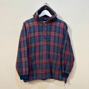 90's old vintage USA製 L.L.Bean Hooded Flannel PullOver Parka エルエルビーン チェック 柄 フランネル プルオーバー パーカ ビンテージ