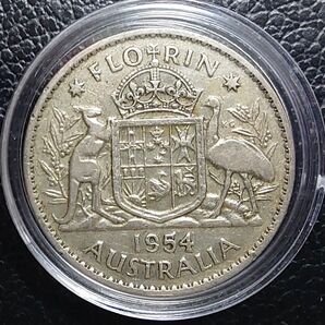 1954年 オーストラリア銀貨 1フローリン エリザベス第1肖像ヤングヤング銀貨