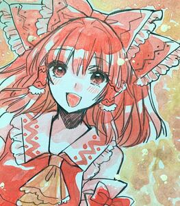 Art hand Auction Reimu Drawing Touhou Project Mini Colored Paper Hand-drawn Illustration Doujinshi Watercolor, Comics, Anime Goods, Hand-drawn illustration