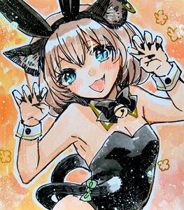 Art hand Auction Orange Bunny Touhou Project Mini Colored Paper Hand-drawn Illustration Doujinshi Watercolor, Comics, Anime Goods, Hand-drawn illustration