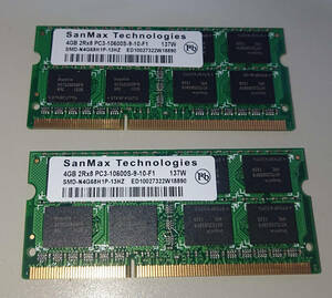 SanMax SMD-N4G68H1P-13HZ PC3-10600S(DDR3-1333) SO-DIMM 204pin　8GB　4GB×2枚 