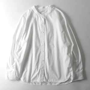 無印良品 MUJI 滑らかな肌触り オーガニックコットン 超長綿洗いざらしブロード スタンドカラーシャツ 大きいサイズXL ホワイト l0508-2