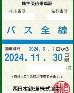 西日本鉄道(西鉄) 株主優待乗車証 バス全線/匿名・宅配ゆうパック込み