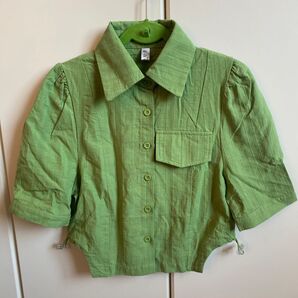 【小柄さんorキッズ】韓国ブランド デザインシャツ 抹茶色