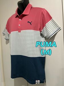 【美品】◆PUMAプーマゴルフ◆半袖ポロシャツ◆Mサイズ◆ピンク×ホワイト×ネイビー◆サラサラ