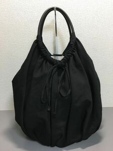 YOHJIYAMAMOTO +NOIR ヨウジヤマモトプリュス ノアール ウール ギャバ レザー リボン トートバッグ ブラック