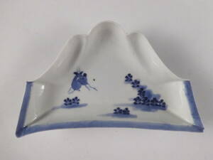 *.* old Imari blue and white ceramics deer map Fuji shape ornament plate 17.5cm Edo period 36kw594