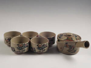 ◇堂◇古九谷 色絵 花鳥図 煎茶碗 5客 急須 煎茶道具 無傷完品 62s72