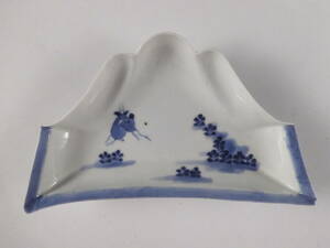 *.* old Kutani blue and white ceramics deer map Fuji shape ornament plate 17.5cm 36kw594