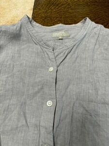 ◎MARGARETHOWELLマーガレットハウエル　ポケット付リネンシャツ　七分袖　グレイ　日本製
