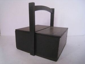 木製　手提げ付き　蓋付き　木箱　茶道具　道具入れ　小物入れ　収納　黒　サイズ：約30×28.5×H28.5㎝/22N5.2-8