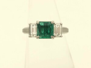 プラチナ リング E0.75ct D0.50ct PT900 6.2g エメラルド ダイヤモンド レディース アクセサリー