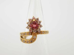 18金ゴールドリング　色石0.48ct D0.30ct K18 5.1g　ダイヤモンド　レディース