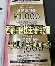 即決【西武ホールディングス】株主優待 1000株以上冊子2冊 2024年11月30日 1000円共通割引券×20枚 他各種割引券セット 野球なし_画像1