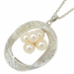 超美品 ミキモト MIKIMOTO シルバーオーブ ピンク パール チェーン ネックレス シルバー925 真珠 5粒 5.2mm珠 レディース 冠婚葬祭