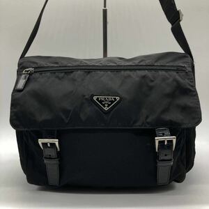 1円 PRADA プラダ ショルダーバッグ 斜め掛け メッセンジャーバッグ ボディーバッグ ブラック テスート ナイロン レザー 三角ロゴ