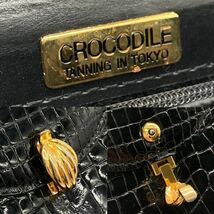 CROCODILE クロコダイル 東京クロコダイル ワニ革 シャイニングクロコ エキゾチックレザー ハンドバッグ ブラック ゴールド金具 _画像10