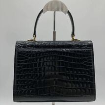 CROCODILE クロコダイル 東京クロコダイル ワニ革 シャイニングクロコ エキゾチックレザー ハンドバッグ ブラック ゴールド金具 _画像3