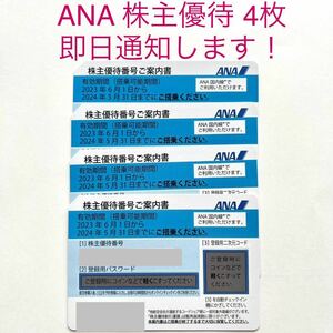 即日通知 ANA 株主優待券 4枚 全日空 国内線 航空券 割引券 2024年5月31日まで