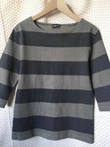 ★MargaretHowellマーガレットハウエル 七分袖 コットンボーダーTシャツⅡ★中古/綿/黒/緑/カットソー