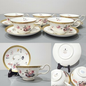 12☆ 状態良! WEDGWOOD ウェッジウッド フローラルゴールド ティー カップ&ソーサー 5客全10点まとめて 他多数出品中! 同梱不可です