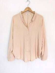 V dazzlindo Le Mans sleeve Skipper shirt long sleeve pink beige chiffon material F polyester shirt pulling out collar sleeve roll up 