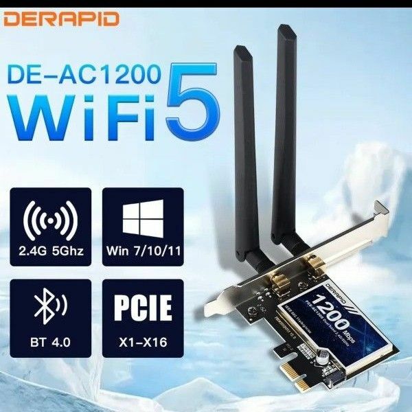 Derapid ac1200 wifiアダプターBluetoothデュ アルバンド2.4ghz/5ghz pcieワイヤレスネッ