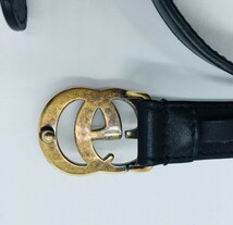 【9636】GUCCI レザーベルト GGマーモント ゴールドバックル 金具 グッチ レディース_画像7