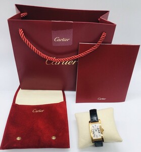 【9905】カルティエ Cartier タンクアメリカンMM K18 18k 750 クォーツ レディース 時計 付属品