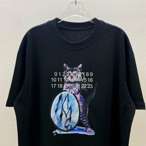 Maison Margiela mm6 メゾン マルジェラ キャット＆グリッター プリント Tシャツ 半袖 ブラック カットソー Lサイズの画像2