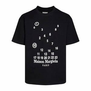 MaisonMargielaメゾンマルジェラ ナンバーズ ロゴ メンズ Tシャツ 黒 半袖 シャツ 夏 男女兼用 トップス Lサイズ
