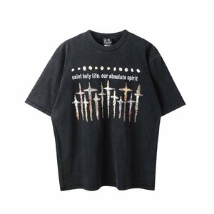 コラボ【Saint Mxxxxxx】FS SS TEE GOD FORSOMEONE Black 半袖Tシャツ ユニセックス 夏 カットソー 男女兼用 Lサイズ