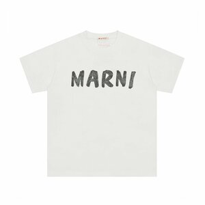 MARNI マルニ ロゴ入り コットン製 半袖Tシャツ ホワイト×グレー カットソー ユニセックス 38サイズ（155/80A）