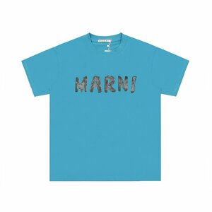 MARNI マルニ ロゴ入り コットン製 半袖Tシャツ ブルー カットソー ユニセックス 38サイズ（155/80A）