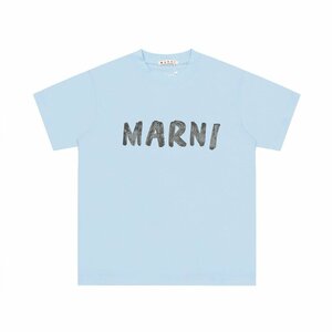 MARNI マルニ ロゴ入り コットン製 半袖Tシャツ 淡いブルー カットソー ユニセックス 38サイズ（155/80A）