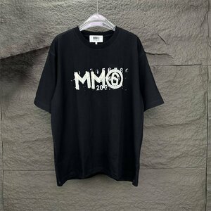 Maison Margiela MM6プリント tシャツ メゾン マルジェラ ブラック 半袖シャツ カットソー コットン100％ ファッション Lサイズ