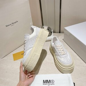 メゾンマルジェラ Maison Margiela MM6 本革 シューズ レディース 白 靴 厚底 疲れない カジュアル shoes レースパップ 240mm