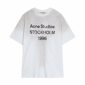 [ Acne s Today oz ]Stamp Logo 1996 cotton Logo T-shirt Vintage processing short sleeves t shirt man and woman use white S size 