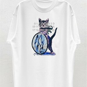 Maison Margiela mm6 メゾン マルジェラ キャット＆グリッター プリント Tシャツ 半袖 ホワイト カットソー Lサイズの画像1