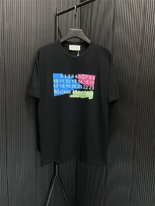 ☆Maison Margiela (メゾン マルジェラ) 半袖Tシャツ 男女兼用 配色切替 パズル おしゃれ ブラック 夏 トップス Lサイズ