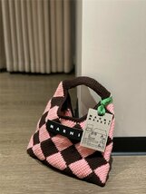 マルニ【MARNI】 MARNI MARKET ダイヤモンド バッグ Diamond Crochet ミニバッグ クロシェ ニット バッグ ピンク×ブラウン_画像1