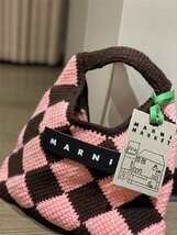 マルニ【MARNI】 MARNI MARKET ダイヤモンド バッグ Diamond Crochet ミニバッグ クロシェ ニット バッグ ピンク×ブラウン_画像3