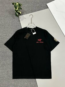 ARC‘TERYX アークテリクス ラウンドネック 竜刺繍 半袖 Tシャツ コットン 快適 カットソー ブラック Lサイズ