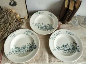  France antique Longwy bird . attaching deep plate 3 pieces set 1900 year beautiful goods 