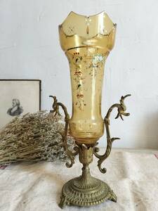フランス　アンティーク　エナメル　手書き装飾　花瓶　1900年