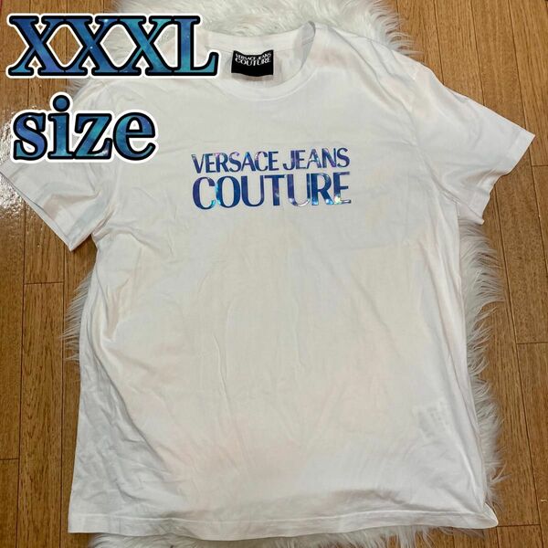 ロゴプリント コットン Tシャツ XXXL メンズ ヴェルサーチ ホワイト Versace 半袖 ブルー 青 4L 3XL 
